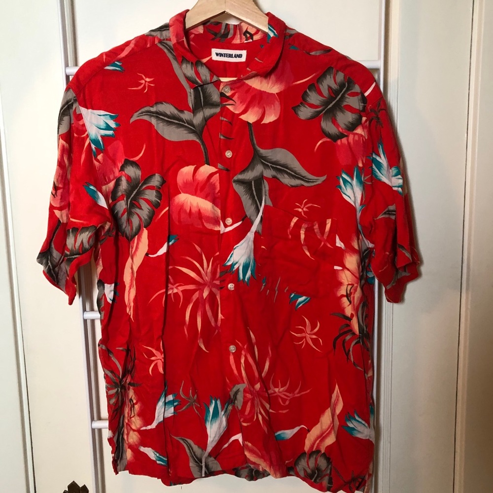 Vintage Flowy Hawaiian Tropical Print Button Down